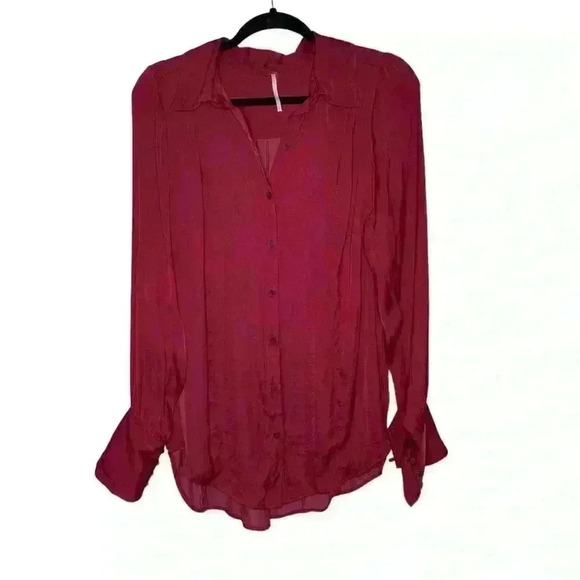 Free People Lala Button Up Off Beat Magenta Red Size Small - Picture 8 of 8